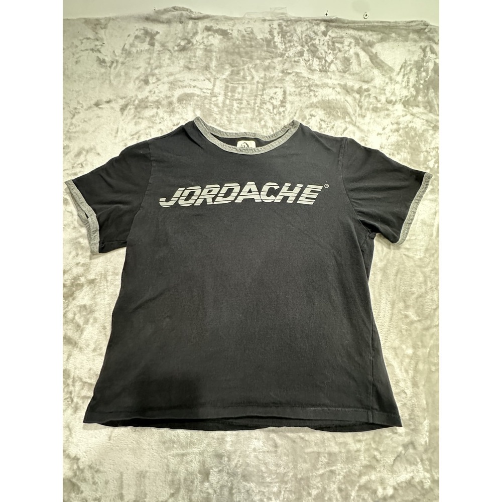 Jordache Vintage‎ Rare T-Shirt Men's Size 2XL Black Gray Trimmed Crew Neck